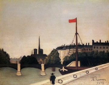 notre dame view of the ile saint louis from the quai henri iv 1909 Henri Rousseau city Oil Paintings